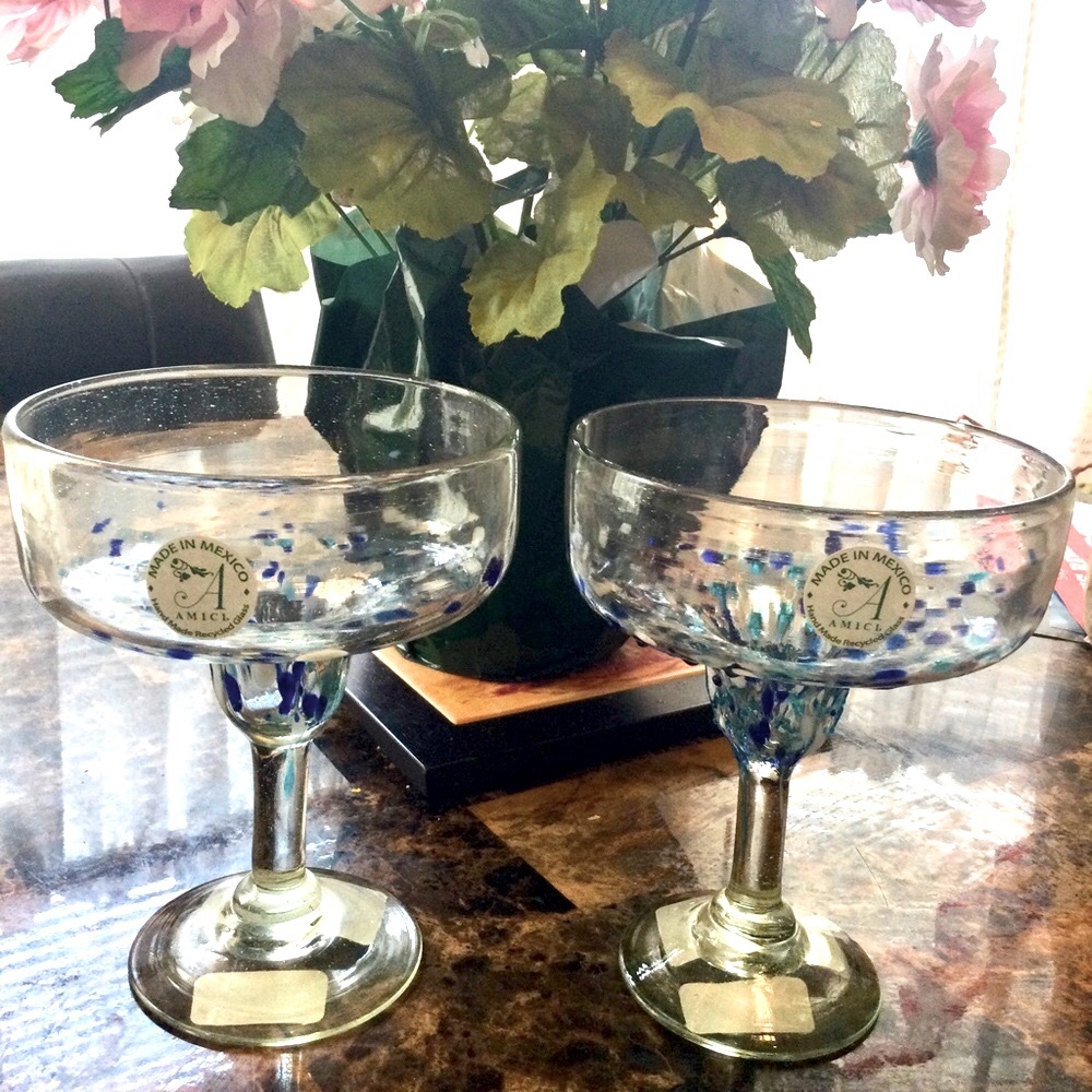 Amici Hand-Blown Margarita Glasses Pair NWT